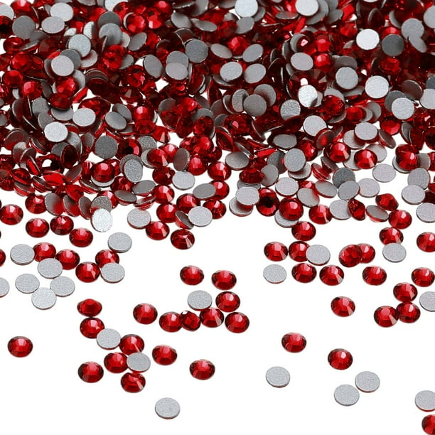 Uxcell Piedras de Rhinestone Redondas de Fondo Plano, Gemas de Cristal de Fondo Plano para Manualidades DIY, Ropa, Decoración de Arte de Uñas Rojo Brillante SS16