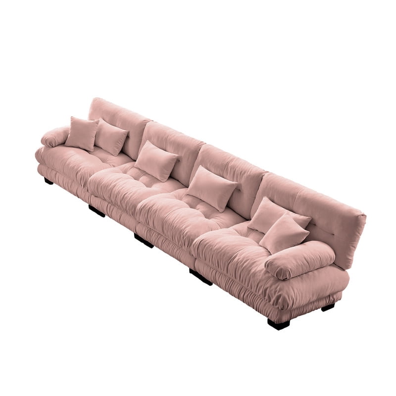 ANPPORT Cloud Couch Sleeper Sofa, Chenille Pink 4-Seater Modular Sofa, 4 Lumbar pillows, 2 Pillows, Comfy Deep Seat Cloud Sofa, Convertible L-Shaped Floor Couch for Living Room