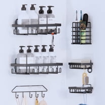 Topritt Shower Caddy 6 Pack, Adhesive Shower Organizer with Soap Holder, Large Capacity, No-Drill Wall Mounted Bathroom Organizer Basket for Bathroom & Kitchen Storage, Black
