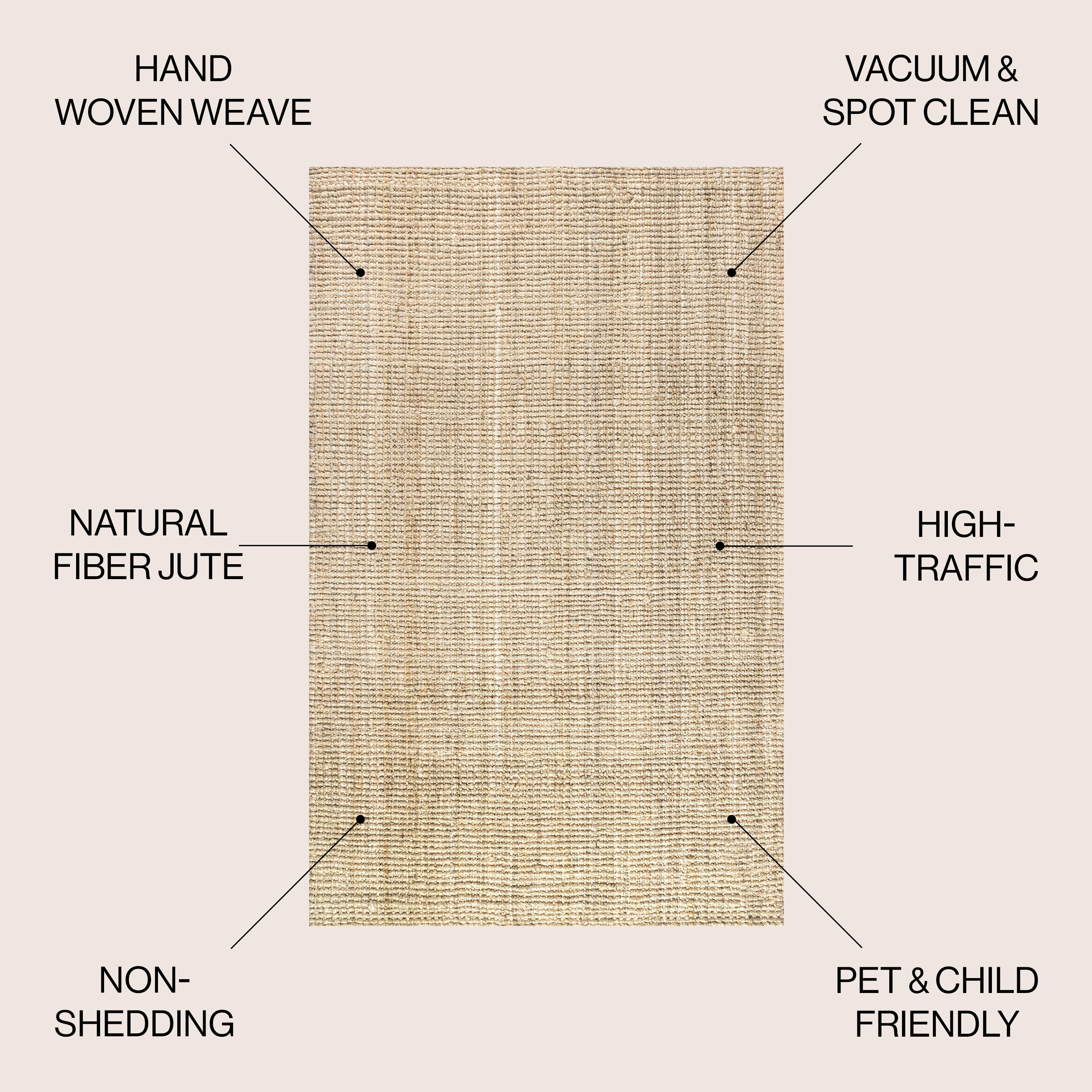 JONATHAN Y NATURAL FIBER 8 x 10 Area Rug, Hiro Hand Woven Chunky Jute - Ivory, NFR103A-8