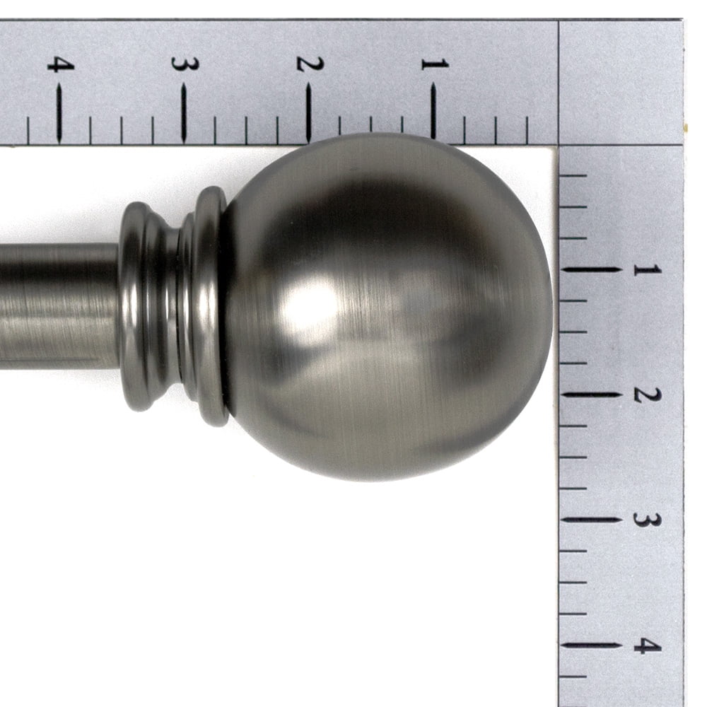 Lumino 1" Plated Pewter Classic Ball Adjustable Single Curtain Rod Set, 42"-120"