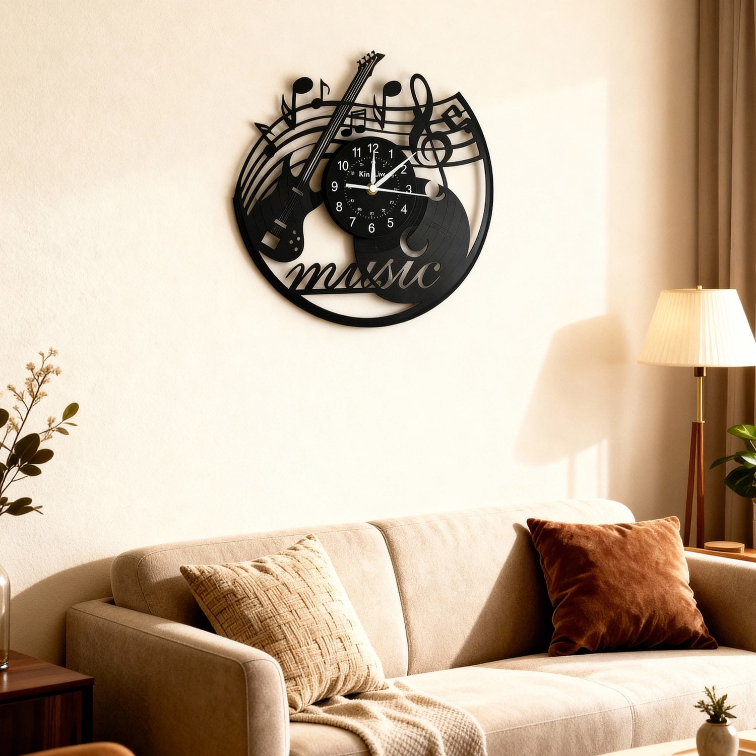 Guitar Vinyl Record Wall Clock with 7-Color LED Night Light, Silent Non-Ticking Music Theme Home Decor, Unique Music Lovers Gifts for Men Women Friends