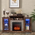 thumbnail image 2 of Giantex Fireplace TV Stand w/LED Lights & Smart APP Control for TVs up to 65", Entertainment Center w/18" Electric Fireplace, Brown, 2 of 10