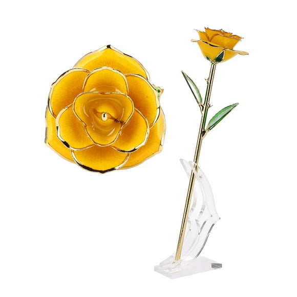 Feuille d'or Rose, Belle Fleur d'or 24 carats pour Toujours, Roses dorées trempées, Or Rose véritable Rose plaqué Or 24 carats (Jaune) Cadeau pour la Saint-Valentin