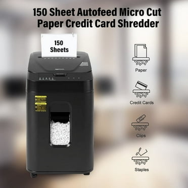 Gemsvale 150 Sheet Autofeed Micro Cut Paper Credit Card Shredder for Security, Black(European plug)