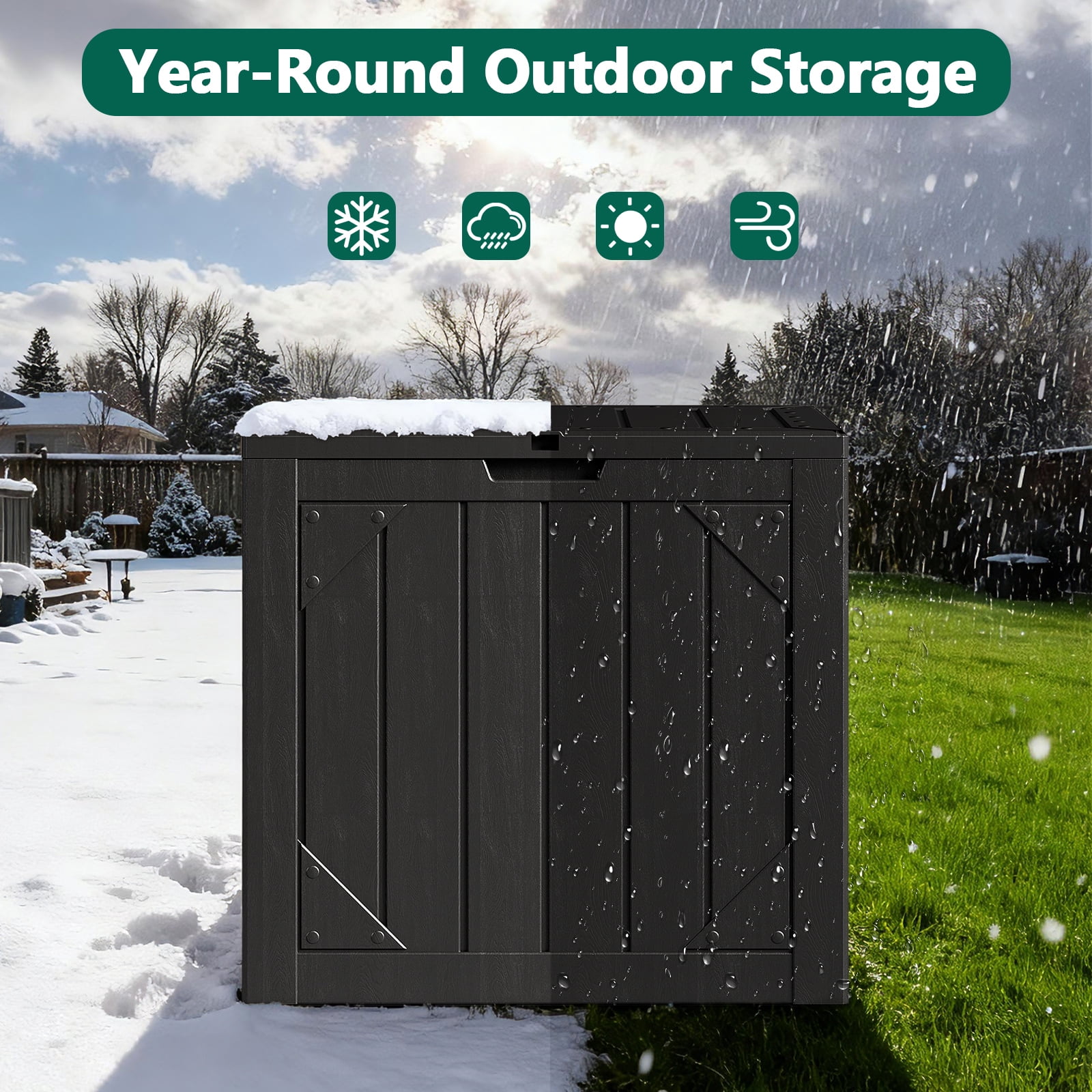 HaiCube 30 Gallon Lockable Resin Deck Box,Waterproof UV Resistant Outdoor Storage Bin with Lid for Patio,Garden & Pool Accessories,Black