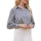 thumbnail image 4 of CAMISA DE SATÉN A RAYAS PARA MUJERES INSPIRADA CHIC, CON BOTONES Y MANGAS LARGAS, BLUSA DE OFICINA, COLOR AZUL MARINO, 4 of 5