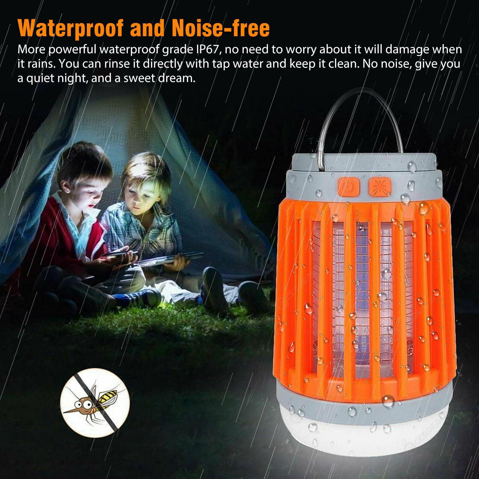 Solar Powered Mosquito Lamp Bulb,3 in 1 Mosquito Killer Lamp Insect & Fly Killer, Waterproof Camping Light & Power Bank for Indoo