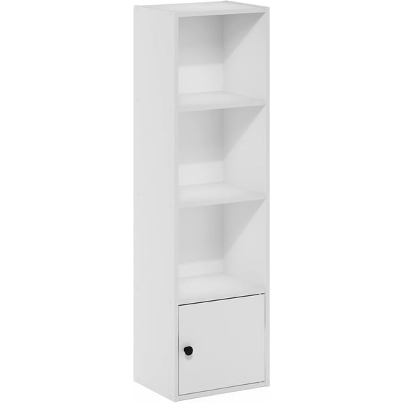 FurniFact White Wooden Book Shelf with Wooden Shelves and Lower Cabinet for Storage