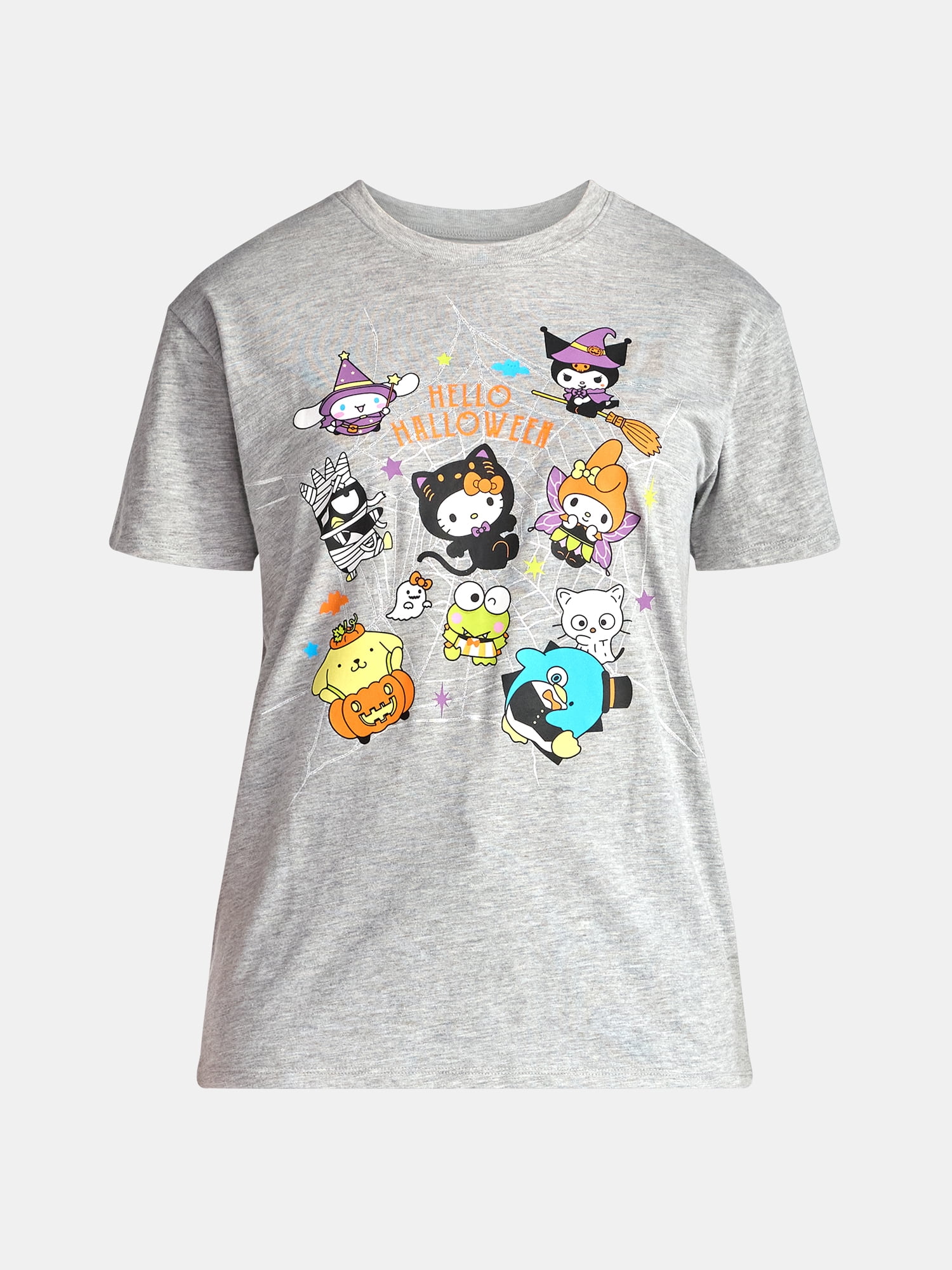 Hello Kitty & Friends Women's Halloween Graphic Tee with Short Sleeves, Sizes XXS-XXL