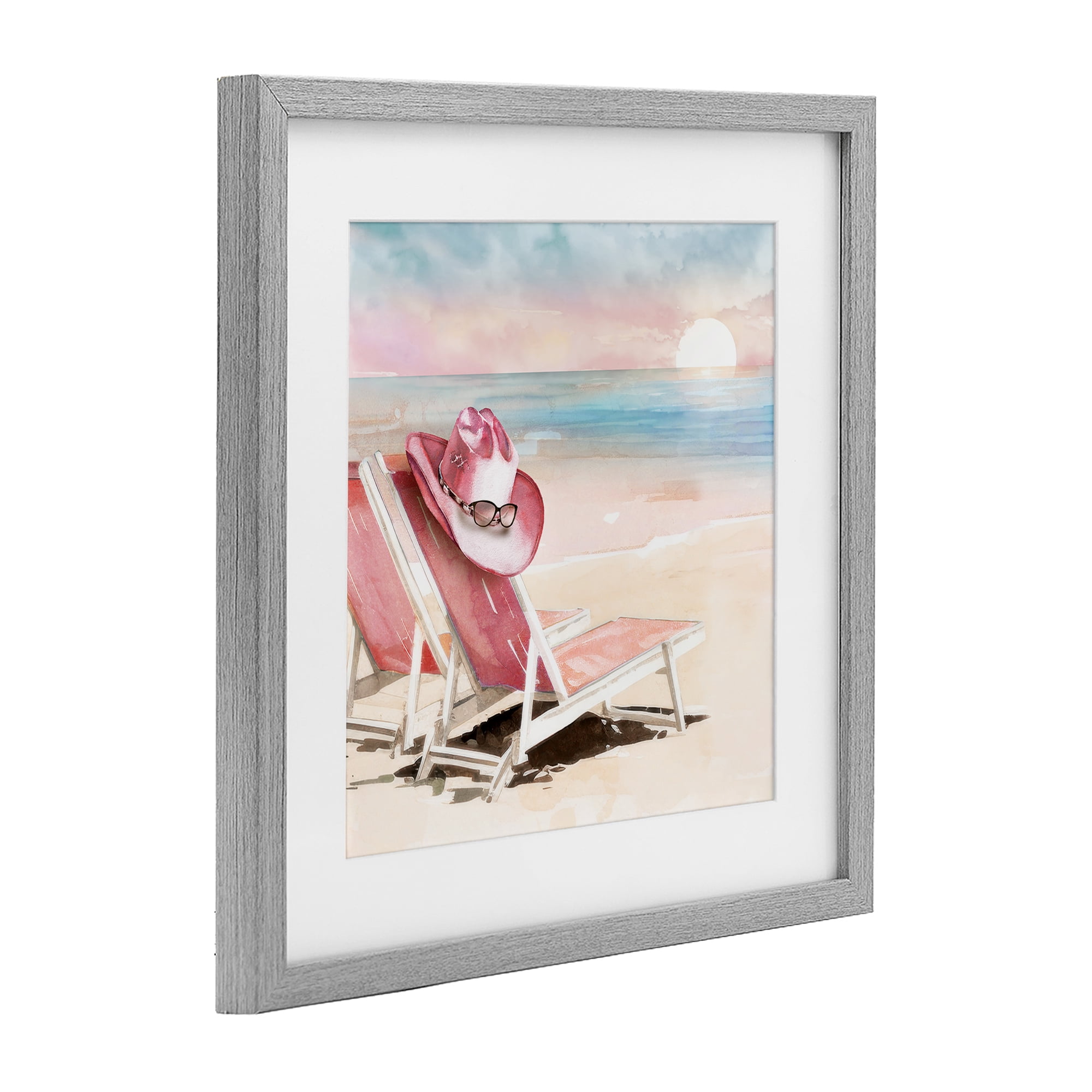 Stupell Industries Blush Pink Beach Chairs Gray Framed Print Under Glass, design by Paul Mathenia