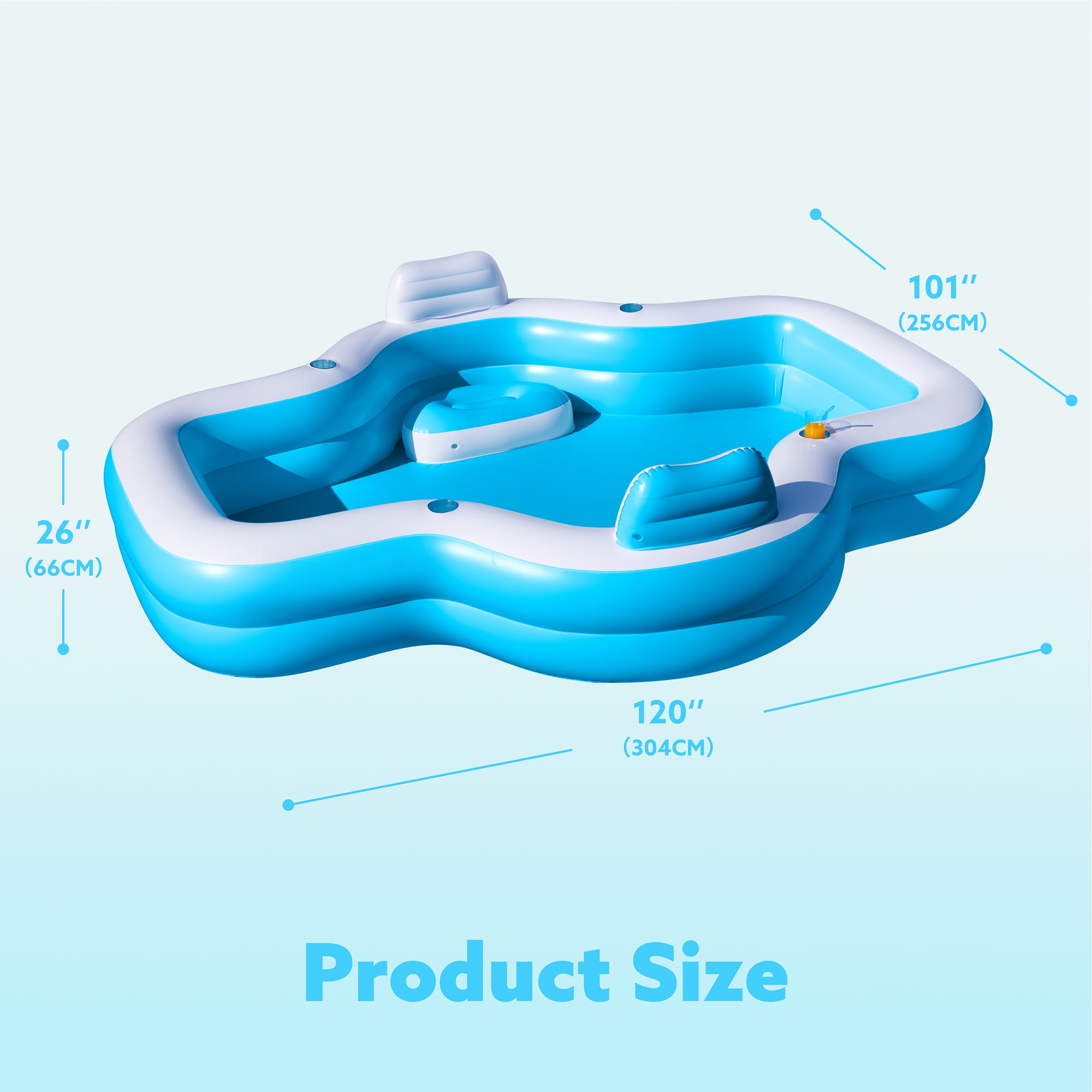 JOYFY Big Inflatable Pool for Kids Adults with Seats, Full-Sized Blow Up, Above Ground Family Pool with Backrest Cup Holders for Summer Water Party Backyard Garden Lawn, Blue