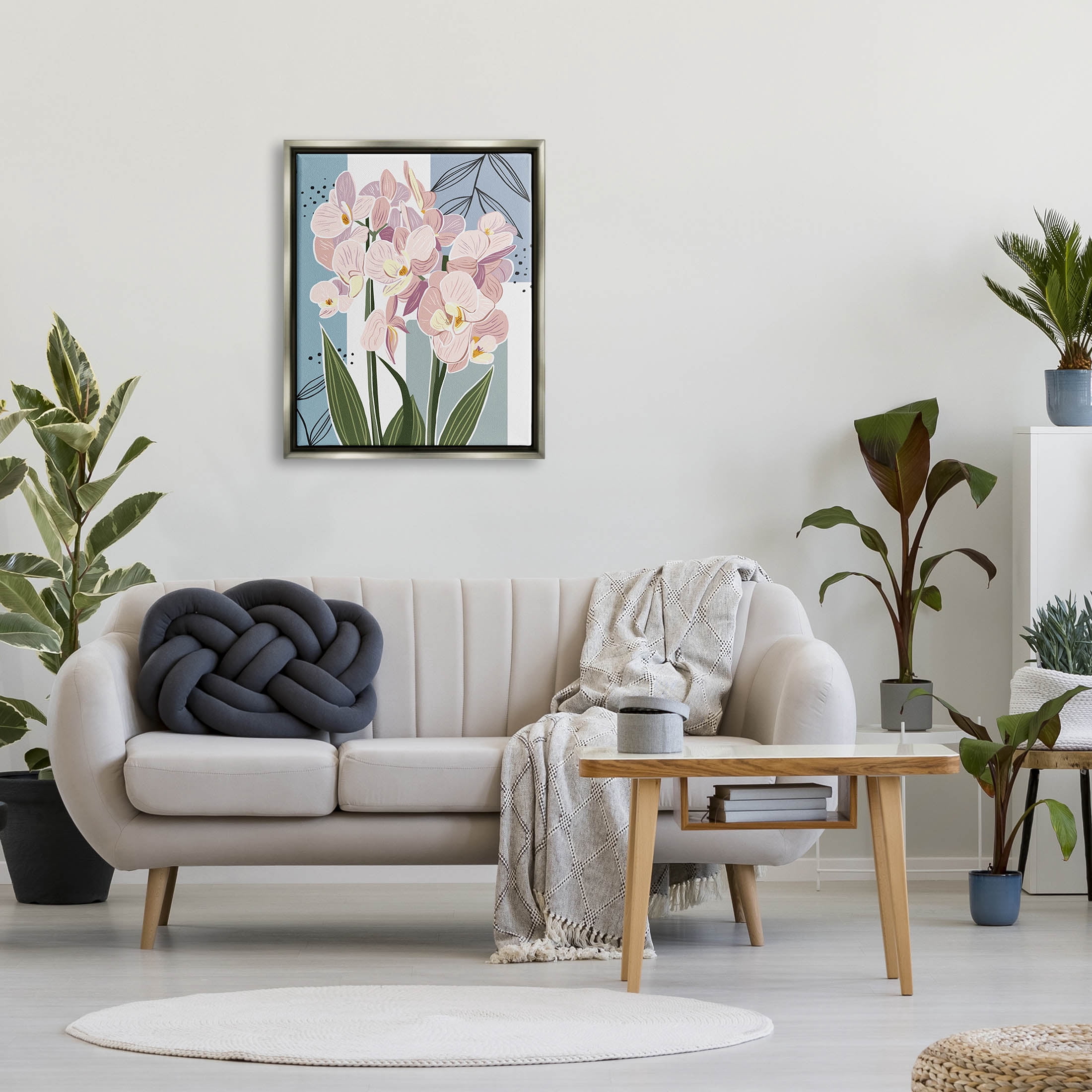 Modern Orchid Square Shapes Botanical & Floral Graphic Art Luster Gray Framed Art Print Wall Art