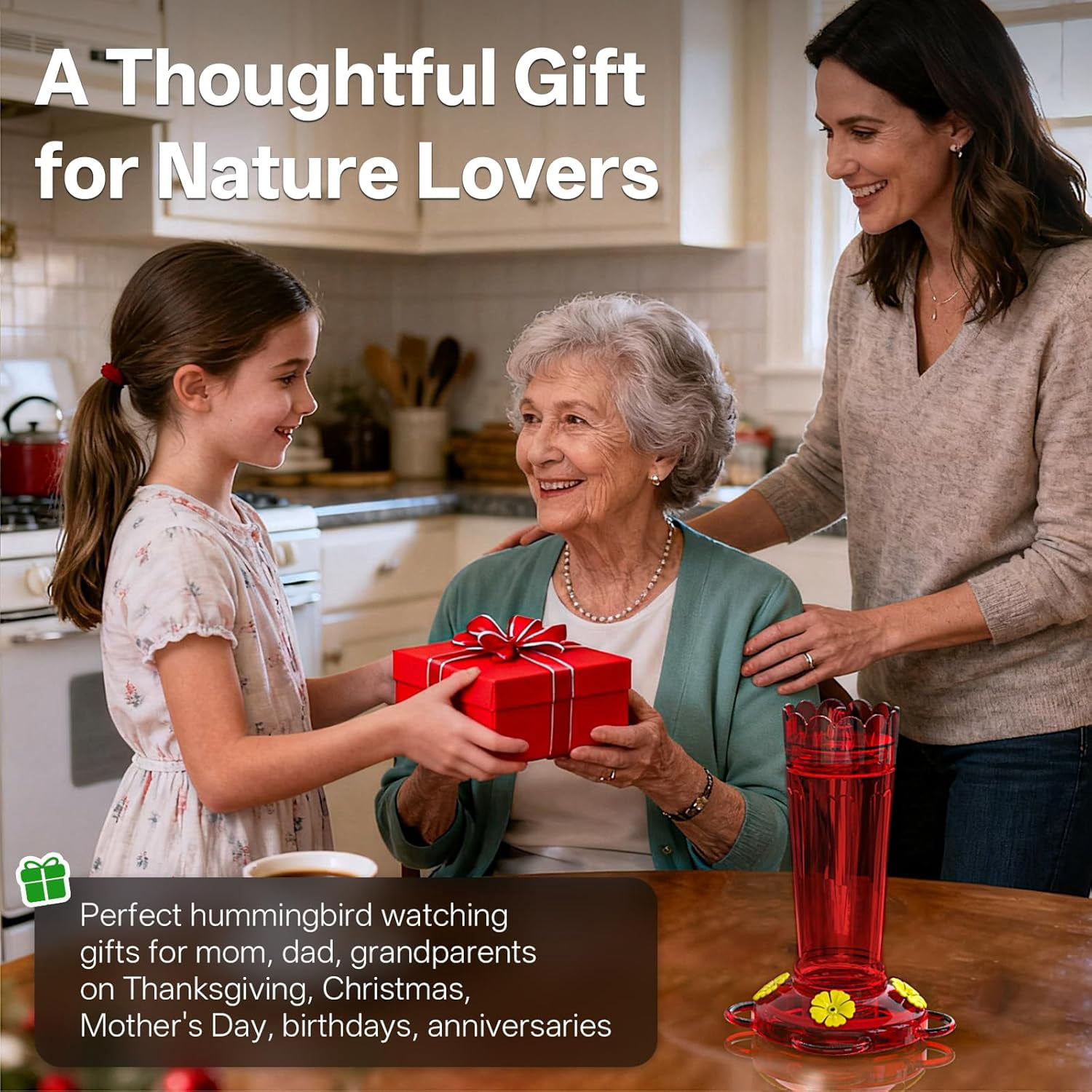Plastic Hummingbird Feeders for Outdoors, 2-Pack 14 oz Ant & Bee Proof Hummingbird Feeder, Leak-Proof Nectar Feeders with 4 Feeding Ports and Perches, Gifts for Mom, Birdlovers-Red