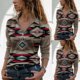thumbnail image 2 of Mujeres Casual Folk-Custom Impreso Pullover Manga larga Cremallera Turn-down Collar Blusa Tops Sudaderas Fridja ghj987+7061, 2 of 6