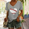 thumbnail image 2 of DondPO Womens Summer Tops Women's Baseball Festival Solid Color Baseball Printed V Neck Short Sleeved Top Cotton T Shirts Women Plus Size Tops for Women, 2 of 6