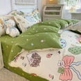 Cute Rabbit Duvet Cover Set No filler Flat Sheet Pillowcase Green White