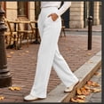thumbnail image 6 of Women's Ribbed Knit Wide Leg Pants Elastic High Waist Loose Fit Lounge Palazzo Pants with Pockets Soft Cozy Fall Winter Pajama Trousers White, 6 of 8