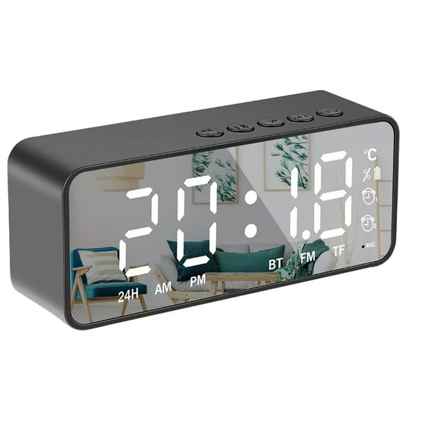 Reloj despertador con pantalla digital inteligente, multifuncional, Bluetooth 5.0, acabado de espejo, altavoz inteligente para dormitorio