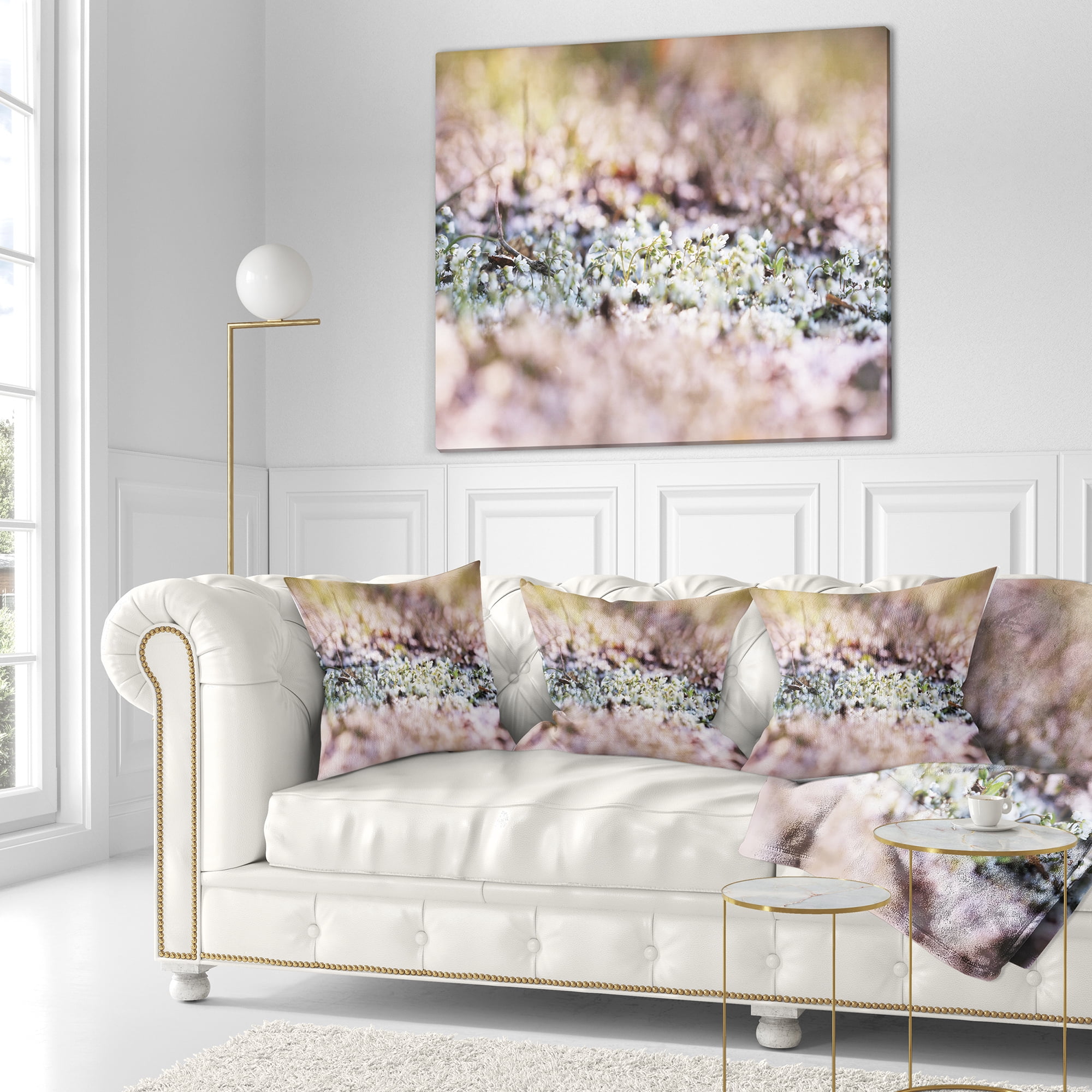 Designart Little White and Pink Flowers - Flower Throw Pillow - 16x16
