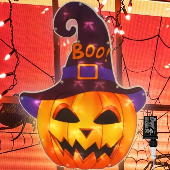16.7" 20LED Lighted Jack-O-Lantern Halloween Window Silhouette Decoration,Halloween Lighted Window Decoration,Pumpkin Light(Jack-O-Lantern)