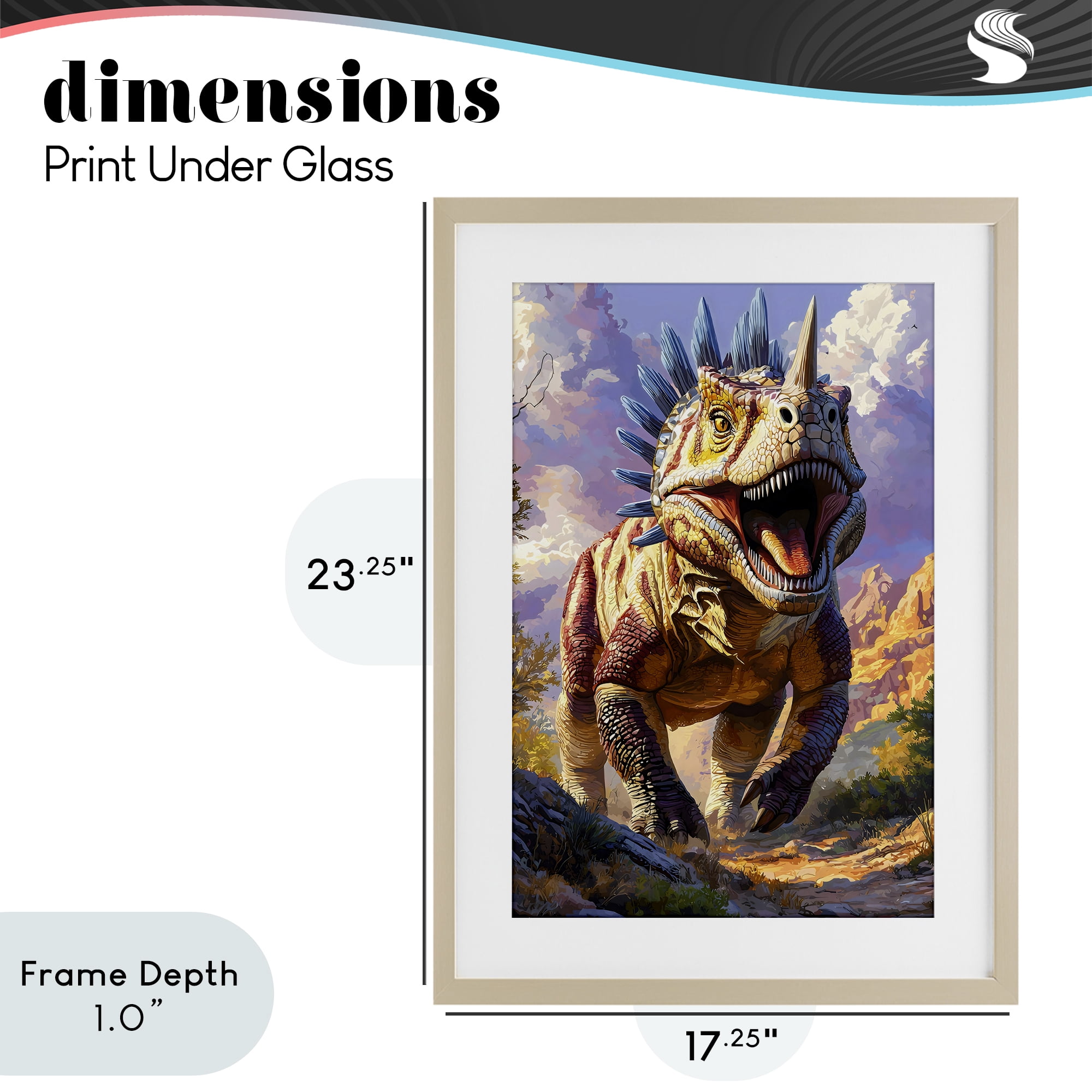 Stupell Industries Fierce Horned Dinosaur Birch Framed Print Under Glass, design by Creative Studio