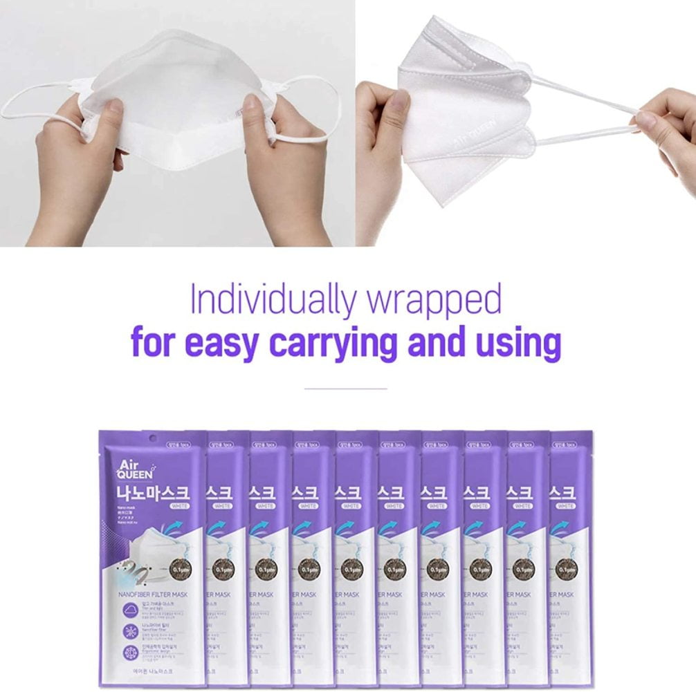 AIRQUEEN 3-Layer Nano-Filter Face Mask for Adults, 50 Pack White, Lightweight and Breathable Face Mask with Soft and Elastic Ear Loop, Reusable Face Mask to Protect Against Dust and Fine Particles