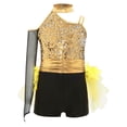 thumbnail image 6 of Aislor Girls Ballet Skirted Bodysuit Sequins Performance Jumpsuit Asymmetrical Latin Jazz Dance Dress Leotard Gold 8, 6 of 7