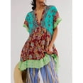 thumbnail image 3 of SUNSIOM Femmes Boho Mini Robe d'Été Floral Manches Courtes V Cou Ample Décontracté Robes de Plage avec Poches, 3 of 8
