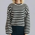 thumbnail image 4 of FDGIU Women's 2025 Winter Striped Color Block Sweater‌ - Long Sleeve Oversized Pullover, Loose Crewneck Comfy Knitted Top, 4 of 7