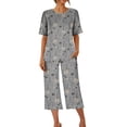 thumbnail image 4 of IROINNID Pajamas Sets for Women Printed Two Pieces Short Sleeve Sleep-shirt and Capri Pants with Pockets Loungewear Pajamas Sets,Gray, 4 of 8
