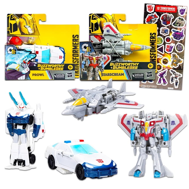 Set de Figuras de Acción Transformers Starscream y Prowl con Stickers