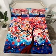 thumbnail image 2 of Homewish Boho Style Tree Twin Sheet Sets,Vintage Bohemain Twin Fitted Sheet,Red Blue Flat Sheet For Men Women,Luxury Bedroom Decor,3pcs, 2 of 7