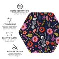 thumbnail image 3 of Honeii Dancing Skeletons Floral Garden print Leather Coaster Set of 4, ideal for safeguarding your furniture from drinks spills and effortless cleanup-Hexagon, 3 of 6