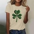thumbnail image 2 of Puntoco Plus Size Tops 2025 Clearance St. Patrick Day Shirt Women: Green Shamrock Tee Clover Vintage Tee Top Four Leaf Retro T Shirts Beige XL(XL), 2 of 4