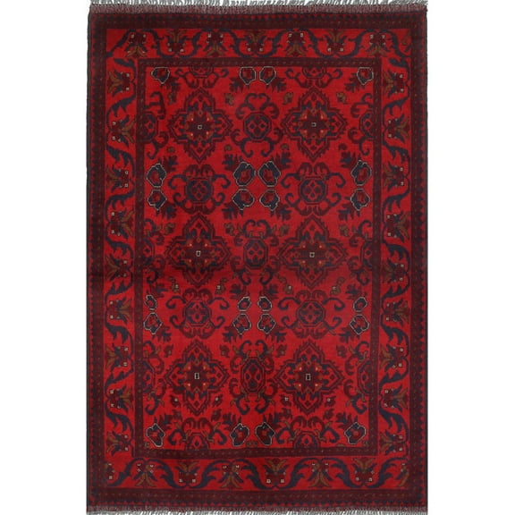 Hand Knotted Afghan Khal Muhammadi Wool Rug - 4'2'' x 6'4''