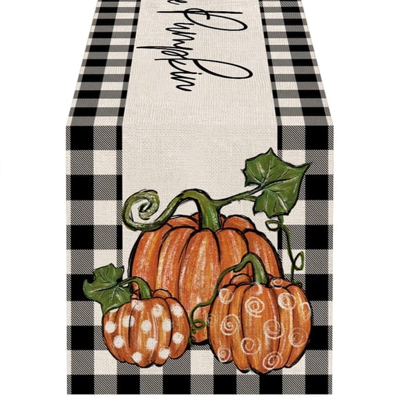 Uanit Fall Thanksgiving Pumpkin Table Runner 13x108 Inches, Burlap Seasonal Stripe Indoor Table Autumn Farmhouse Table Decoration for Home Party Kitchen Dinning, Indoor Outdoor Dinner Party