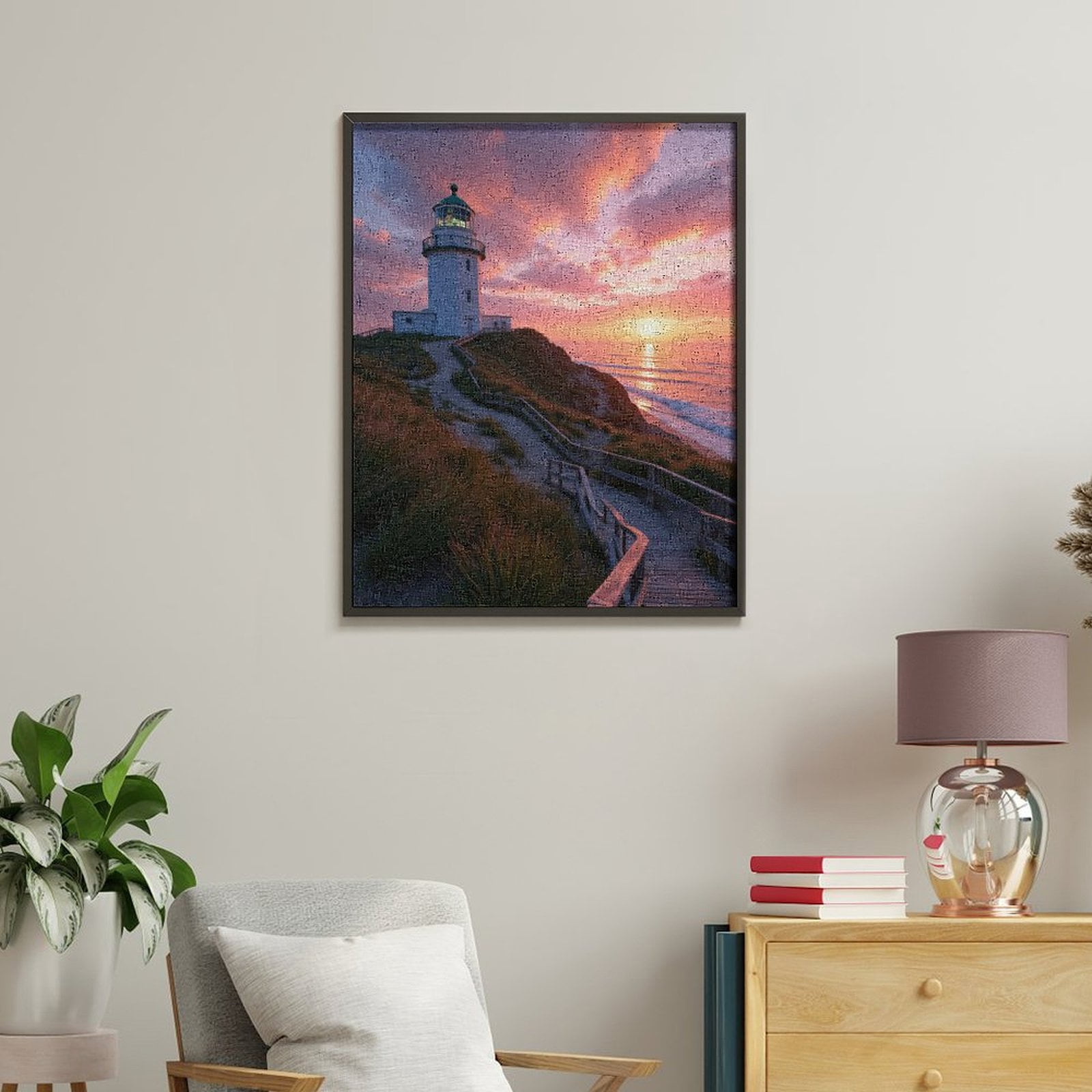Paint By Numbers Kit for Adults Beginner - Lighthouse Sunset Coastal Serene Pathway DIY Canvas Painting Kits for Adults, Frameless Paint By Number for Adults for Home Wall Decor 16x20 Inch