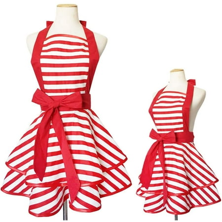 

2 Pack Cute Vintage Matching Aprons for Women Girls Red Striped Retro Apron Christmas Apron Adjustable Parent and Child Apron Lovely Ruffle Kitchen Cooking Mommy and Me Matching Set Gifts Red Striped