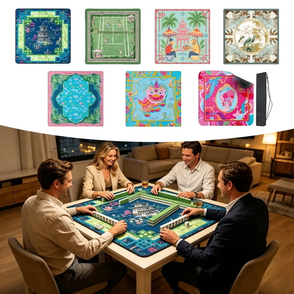 WJJIAO Beautiful American Mahjong Mat Non- Noise Reduction, Mah Jongg Mats for Poker, Card, Dominoes, Board & Tile Games, Different Patterns,60cm