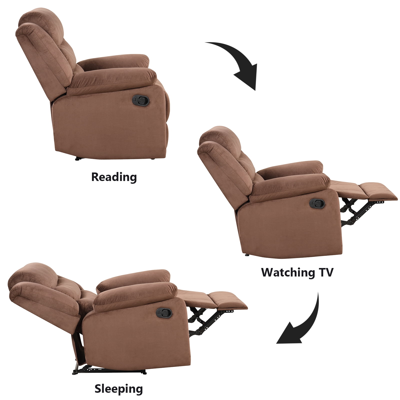 Bonzy Home Modern Comfort Reclining Chair Breathable Fabric Recliner Chairs, Brown