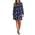 thumbnail image 2 of Vestido de camisa floral con cinturón y botones para mujer Inspire Chic XL azul marino, 2 of 5