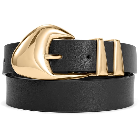 Lohol Women's Leather Belts for Jeans Dress Pants Black Brown Belts for Women Ladies Waist Belts with Gold Buckle
