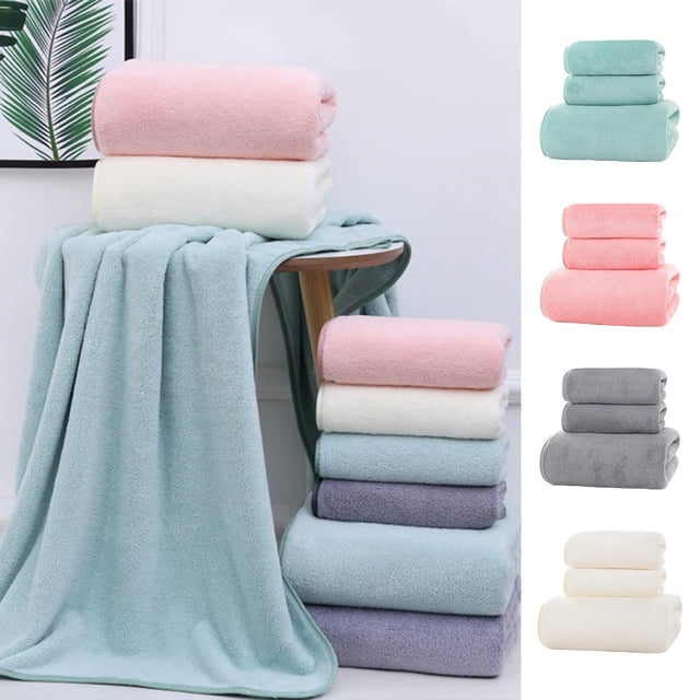 Juego de Toallas de Lino Suave de 3 Piezas: 1 Toalla de Baño, 1 Toalla de Manos y 1 Toallita. Toallas de Baño Muy Absorbentes para Adultos. Medidas: 70 X 140 Cm y 35 X 75 Cm. Colores: Rosa, Verde, Gr
