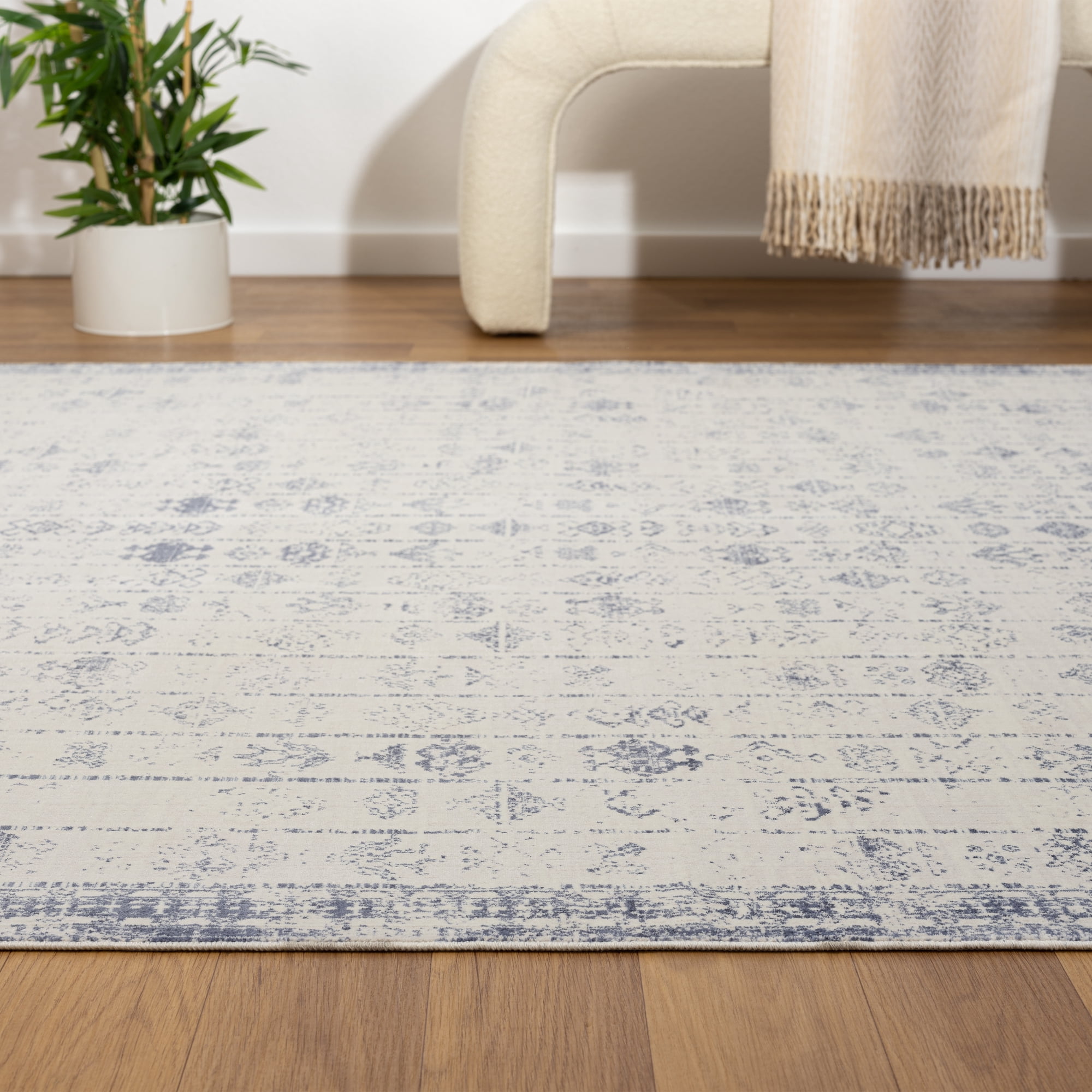 LR Home Brooke 2'8" x 3'10" Gray/Blue Gemoetric Waterproof Non-Slip Machine Washable Indoor Area Rug