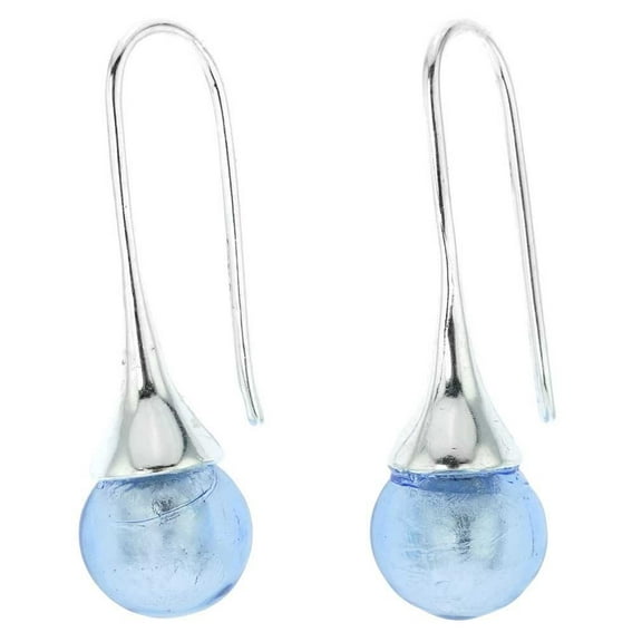 GlassOfVenice Murano Glass Drop Earrings - Blue Silver Ice