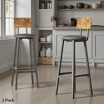 Tcbosik Industrial Barstools Set of 2, Modern 28" Counter Height Kitchen Stools with PU Padded Round Seat and Metal Base, for Kitchen Island, Living Room, Home Pub, Brown Black