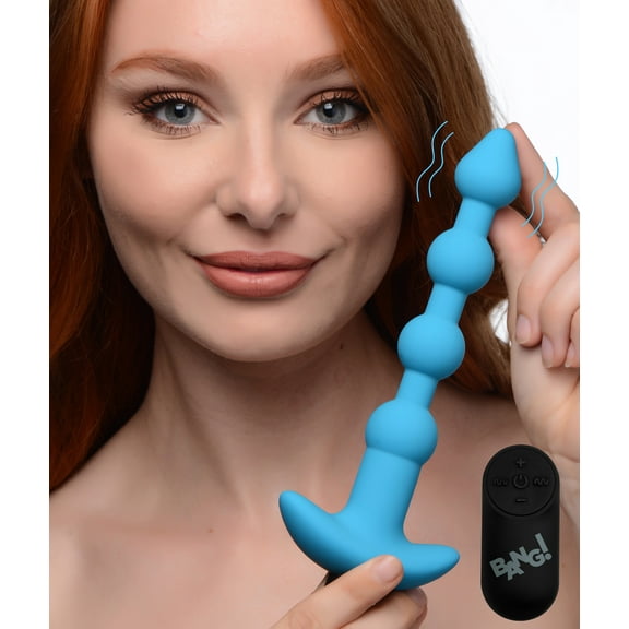 Bang! 28X Vibrating Silicone Anal Beads w/Remote Control - Blue