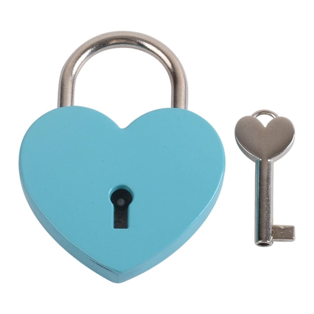 Heart Shaped Metal Padlock,Small Safety Lock,Multi-Use Mini Lock,Exquisite Colored Heart Shaped Padlock Comes With Matched Keys,for Diaries,Jewelry Boxes,Handbags and Small Storage Cabinets,Sky Blue
