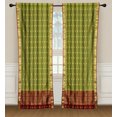 thumbnail image 2 of 2 Lined Green Bohemian Indian Sari Curtains Rod Pocket Living Room -60W x 96L, 2 of 4